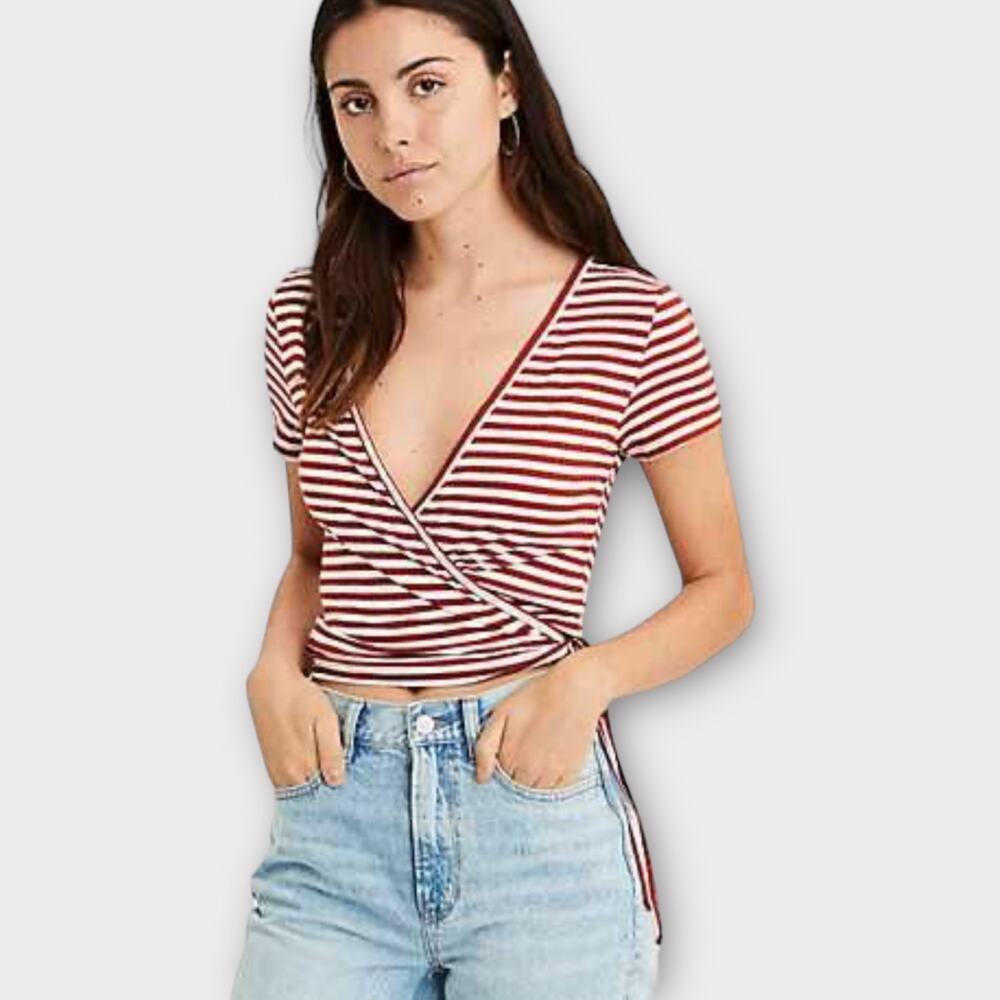 American eagle stripped wrap tee shirt ribbed size medium